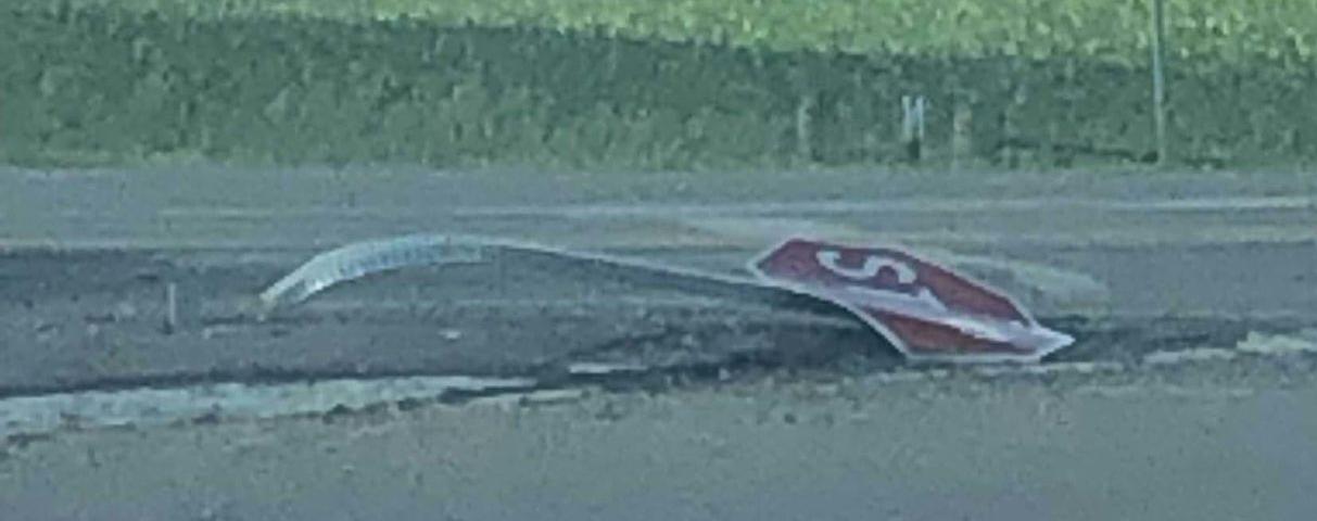Stop sign ran over